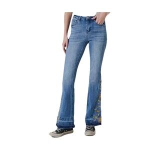 Ashley Mason Chloe Embroidered Bootcut Flared High Rise Jeans Boho Size 5/27